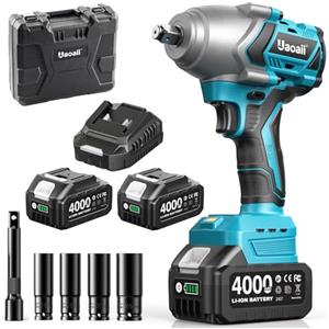 Uaoaii Avvitatore a impulsi a batteria 1400 Nm 1/2", 2 batterie 4000mAh con caricatore rapido, 21V Avvitatore Elettrico bussole 17-19-21-24 mm + prolunga 5", ideale per auto, camion, garage, officina