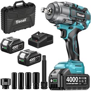 Uaoaii Avvitatore a impulsi a batteria 1600 Nm 1/2", 2 batterie 4000mAh con caricatore rapido, 21V Avvitatore Elettrico bussole 17-19-21-24 mm + prolunga 5", ideale per auto, camion, garage, officina
