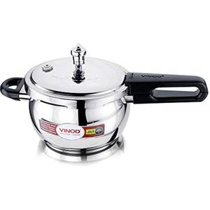 Vinod Pentola a pressione in acciaio inox, coperchio in vetro, pentola Handi da 1,5 litri, pentola a pressione indiana, fondo sandwich superiore, ideale per cucinare indiani, zuppe e ricette di riso
