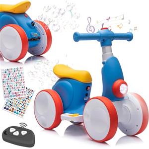 Itslife Bicicletta Senza Pedali Elettrica con Macchina per Bolle per Bambini e Bambine di 1-4 Anni, 4 in 1 Giocattoli per Bambini con Musica, Luci LED, Regalo per Compleanno, Natale, Rosso-blu