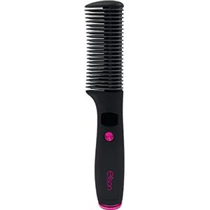 ELISON Spazzola Compatta Elettrica Lisciante, Denti Interni in Ceramica, Display Luminoso, Temperatura Regolabile e Custodia Morbida in dotazione, Colore Nero/Fucsia