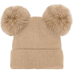 QUEEN HELENA Cappello Invernale con PON PON Peloso Berretto Caldo Zuccotto Casual Donna CP24-01 (IT, Testo, Taglia Unica, Camel)