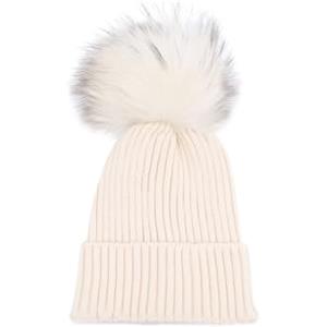 QUEEN HELENA Berretto in Maglia Caldo Invernale Morbido Cappello con PON PON Cappellino Semplice Donna CP03 (CP05 Beige)
