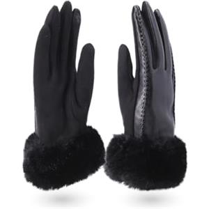QUEEN HELENA Guanti con Pelo Morbido Invernali Casual Eleganti G22-2 (Taglia Unica, Nero)