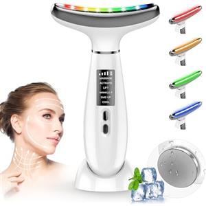 karzu Massaggiatore Viso Elettrico,Massaggiatore Viso Lifting a 6 Modalità a 45 °C per L'anti-età, il Lifting e il Rassodamento Della Pelle Cadente (Modalità LED a 4 Colori - Bianco)
