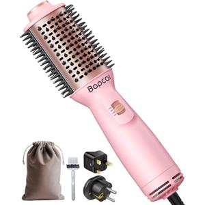 Bopcal Mini Spazzola Asciugacapelli da Viaggio 4 in 1 - Ionico Spazzola ad aria Calda Doppia Tensione Auto, con Spina US e UK, per Asciugatura, Lisciatura, Arricciatura e Volume ZCY892-B
