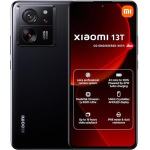 XIAOMI 13T 5G Smartphone 8GB RAM+256GB ROM 6,67 FHD+144Hz AMOLED Display, 50MP Dreifachkamerasystem, 5000mAh 67W Kabelloses Laden MediaTek Dimensity 8200-Ultra (Schwarz)