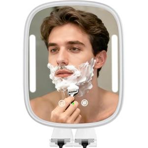 Showvigor Specchio da doccia riscaldato anti appannamento per uomini, specchio da barba anti-appannamento ricaricabile senza forature - Luci dimmerabili regolabili con 2 supporti per rasoio e ventose staccabili