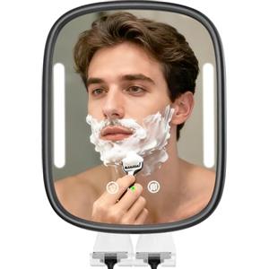 Showvigor Specchio da doccia riscaldato anti-appannamento da uomo, specchio da barba ricaricabile anti-appannamento senza foratura, illuminazione regolabile con 2 supporti per rasoi e gancio adesivo rimovibile