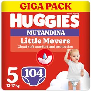 Huggies Little Movers Pannolini Mutandina Taglia 5 (12-17 Kg), Ultra assorbente, Protezione completa, Gigapack, 104 Pz