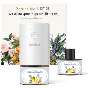 SenseFlow Diffusore di Oli Essenziali SF101 PRO Ultrasuoni Senza Acqua Profumatore per Ambienti, 100% Vegetale, Aroma Fino a 120 Giorni, LED, Ideale per Casa, Hotel e Studio - Cedarwood Citrus Veil