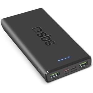 SBS PowerBank 10K FAST, 10000mAh, 22.5W Power Delivery (PD 3.0 PPS), Power Bank con Ricarica Rapida, LED di Carica, USB-C, USB-A, Caricabatterie Portatile da Viaggio, Design Compatto, Nero