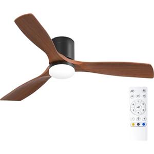 Passky Ventilatore da soffitto con illuminazione e telecomando, motore DC silenzioso, 132 cm, 3 pale, nero