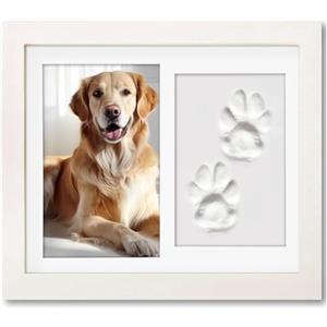 PewinGo Cornice per Foto Animali per Gatti o Cani, Cornice Commemorativa per Animali Domestici con Argilla Impronta Corredo, Marco Shadow Box per Foto da 6" x 4"-Bianco