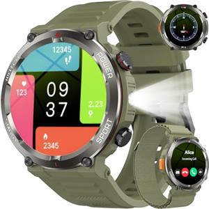 Baolubao Smartwatch Uomo con Effettua o Risposta, 1.45" HD Orologio con 100Giorni StandbyBatteria/LED Torcia/Bussola, 24/7 Monitoraggio Salute (Frequenza Cardiaca/Sonno/SpO2) per Android iOS（Verde）