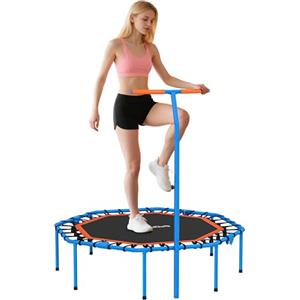 SPORTNOW Trampolino da fitness pieghevole, Ø 128 cm, con manico regolabile in altezza a 5 livelli, corda in gomma silenziosa, trampolino per adulti, trampolino per interni ed esterni