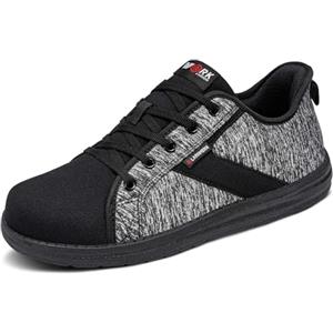 LARNMERN Scarpe da ginnastica antinfortunistiche da uomo con puntale in acciaio, scarpe da lavoro leggere e comode, in tela, Grigio e nero., 43 EU