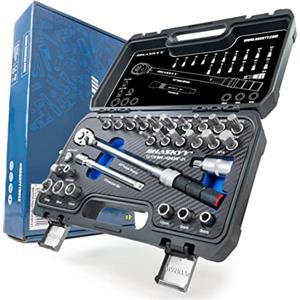 HASKYY Set di chiavi dinamometriche da 3/8", 5-60 Nm, per moto, chopper, moto personalizzate, con molti accessori come barra di estensione, punte, dadi a bussola, adattatore