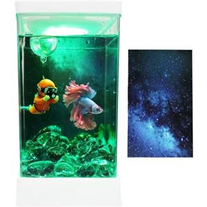 Générique Acquario Betta Trasparente - Set Completo con Filtro e Illuminazione LED | Mini Acquario da Tavolo per Pesce Combattente - Decorazione Paesaggistica Elegante per Casa o Ufficio