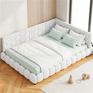 ZSSWSS Divano Letto Imbottito 140x200 cm, Letto Panca con LED e Ricarica USB, Divano Letto Matrimoniale con Rete a Doghe, Divano Letti a L per Adolescenti e Adulti, Bianco (Bianco, 140x200 cm)