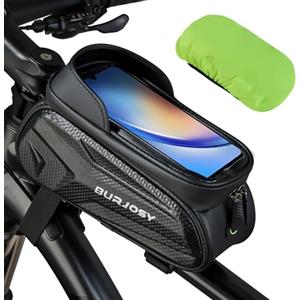Burjosy Borsa Bici Telaio Impermeabile, Porta Telefono Cellulare Bici MTB Staccabile con Visiera Parasole TPU Touchscreen, Ampio Spazio per Smartphone Sotto i 7"