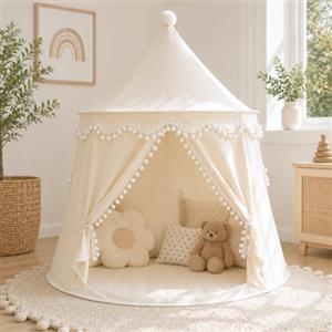 LIONHERZ® Tenda da gioco per bambini, traspirante, in cotone e canapa, lucchetto da fiaba con aste in fibra di vetro e borsa per il trasporto, stabile casetta giocattolo per interni, tipi, ragazzi e