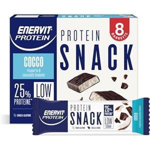 Enervit, Protein Snack al Cocco e Cioccolato Fondente, Low Sugar, Cuore Morbido al Cocco, Barrette Proteiche, Per il Controllo del Peso, Ricche in Fibre, Senza Glutine, 8 Barrette da 27g