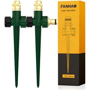 FANHAO 2 Pezzi irrigatori automatici da giardino in 100% metallo per cortile,con base a punta, bocchetta regolabile in ottone,copertura a 360 gradi per l'irrigazione di prato,patio e giardino