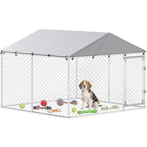 PawHut Kennel Gabbia per Cani da Esterno Grande, Box Recinto per Cani con Tetto Anti-UV Impermeabile Rimovibile, Porta Reversibile, Doppia Chiusura Antifuga, in Acciaio Zincato, 230x230x170cm, Argento