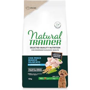 Natural Trainer Selected Quality Nutrition Cibo per Cani Adulti con Pesce Bianco Diliscato, Cereali Non Raffinati, 1,5 Kg