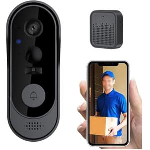 QOXEZY Videocitofono wireless 1080P HD, audio bidirezionale, visione notturna, nessun abbonamento richiesto, campanello intelligente WiFi 2.4G per la sicurezza domestica interna ed esterna, grigio