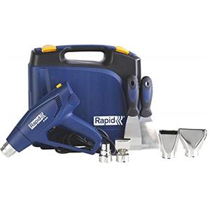 Rapid Termosoffiatore Pistola ad Aria Calda R1800, Potenza 1800 W, Temperatura 300-550°C, Portata Aria 250-450 l/min, per Rimuovere Vernice, Smalto e Adesivi, con 4 Ugelli, 2 Raschietti per Vernice