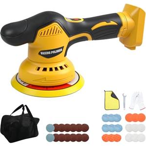 JOJOCY Lucidatrice tampone senza fili per auto compatibile con batteria DEWALT 20 V, 8 velocità variabili, lucidatrice orbitale da 6 pollici, per dettagli cera, lucidatura (gialla)