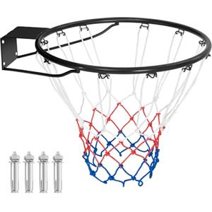 COSTWAY Canestro da Basket a Parete, Anello da Pallacanestro da Muro per Bambini e Adulti con Rete Antipioggia, Cerchio Universale da Basket per Interni ed Esterni (58 x 45 cm,Nero)