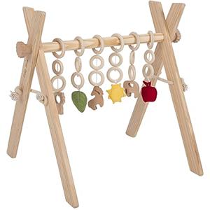KiddyMoon Palestrina Di Legno Per Neonati Giocattoli Appesi Insieme Di Attività Sensoriali Per Bambini Montessori, Naturale
