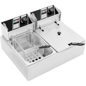 JDBDU Friggitrice elettrica Commercial da 12 l (2 x 6 L), 5000 W (2,5 KW+2,5 KW), in acciaio inox, doppia friggitrice con zona fredda, termostato 60-200 °C, spina europea per ristoranti e spuntini