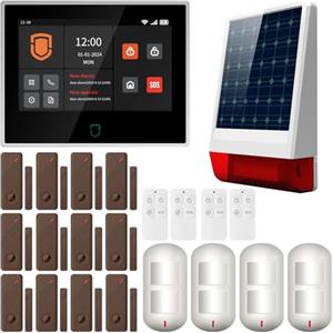 Wolf Guard antifurto allarme casa domestico con touch screen da 7 pollici, sistema di sicurezza intelligente 4G + WiFi app Tuya, con sirena solare da esterno 110dB, Rilevatore di movimento (WT4F-W06)