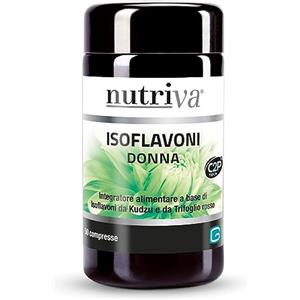NUTRIVA Isoflavoni Donna, Integratore Alimentare a base di Isoflavoni da Kudzu, Trifoglio rosso e Griffonia, Supporto per la Menopausa, Fitoestrogeni, Vampate, Sudorazione, Umore, Vegan, 50 Compresse