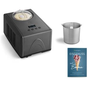 Springlane Kitchen SPRINGLANE Gelatiera Emma 1,5 L con compressore autoraffreddante 150 W, in acciaio inossidabile con contenitore per il ghiaccio rimovibile (Antracite - 1 contenitore, 1.5 L)