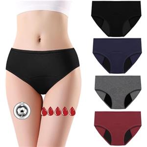 flintronic 4 Pezzi Mutande Mestruali Assorbenti, Mutandine Assorbenti a Prova di Perdite, Cotone Slip Ciclo Protettive Periodico per Donna, Assorbenti e Riutilizzabili, Anti Perdite Lavabili(L)