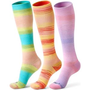 CAMBIVO Calze a Compressione Graduata 15-20 mmHg, Gambaletti Compressione Morbide Effetto Cotone, con Supporto Arco Plantare, Calzini Elastiche Running Sfumate per Sport, Viaggio e Lavoro, 3 Paia