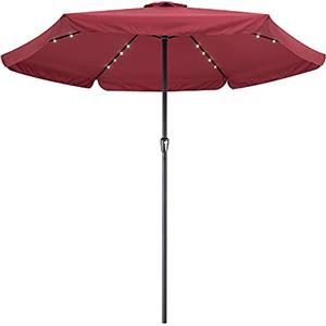 Kingsleeve Ombrellone da Giardino 24 luci LED Ø330cm Manovella Ombrelloni Terrazza Parasole Protezione UV 80+ Rosso