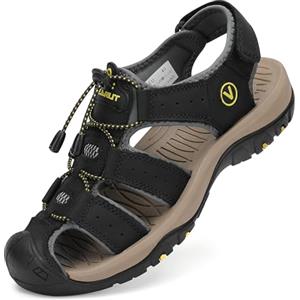 FLARUT Sandali Estivi Uomo Esterni PelleTraspirante Sandali Sportivi Scarpe da Trekking Passeggiata Fisherman Casual Sneakers Antiscivolo(Nero,39)