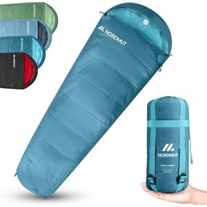 NORDMUT® Sacco a Pelo per Adulti Mummia-Dimensioni di Trasporto Ridotte & Ultra Leggero (900/1500 g)-3 Stagioni (250 GSM) & Estivo(100 GSM) (Grigio/Sacco a pelo estivo)