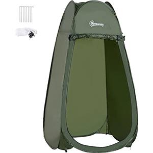 Outsunny Tenda da Doccia Pop Up Impermeabile con Ingresso a Cerniera, Tenda da Spiaggia in Poliestere, Tessuto Oxford e Plastica, 100x100x185 cm, Verde Militare