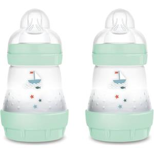 MAM Biberon Easy Start 160 ml (Set da 2), Kit da 2 biberon anticolica per allattamento misto che riduce le bolle d'aria e il rischio di coliche, Accessori neonati con tettarella misura 1, Verde