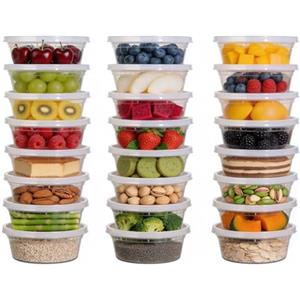 Cozary Contenitori per Alimenti con Coperchio 24 Pezzi,Contenitori Ermetici per Alimenti 24-8oz,Riutilizzabile Bicchieri di Plastica per Alimenti-sicuro nel Microonde e congelatore