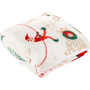 furn. Coperta Elfi Duvet Day - Coperta in pile con elfo natalizio per letto o divano (Crema/Menta - 130x150cm)
