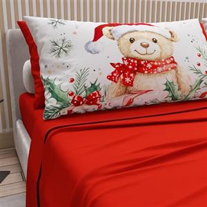 PETTI Artigiani Italiani - Lenzuola in Cotone con Federe in Stampa Digitale di Natale, Lenzuola Natalizie Due Piazze, Completo Letto Matrimoniale Natalizio, Xmas 16 Rosso, 100% Made in Italy