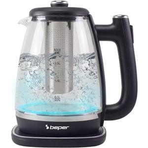 BEPER P101BOL200 Bollitore Elettrico in Vetro 1,8 L, Teiera Elettrica con Filtro, Base Rotante 360°, Spegnimento Automatico e Protezione Surriscaldamento - 2200W
